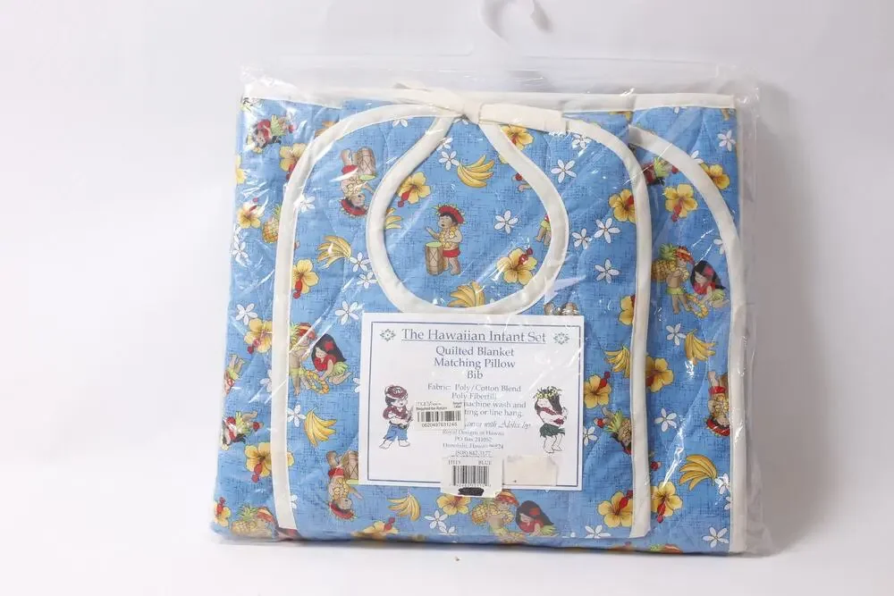 Hawaiian Blue Infant Quilted Blanket, Pillow and Bib Set ~ 260718-SM 1299